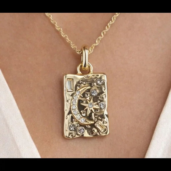 Moon & Starburst Celestial Necklace 18K Gold Plated Rope Chain - Picture 3 of 7